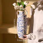 VICTOR & TERESA Blue and White Floor Vase for Pampas Grass, 14'' Tall Vase for Home Decor, Ceramic Farmhouse Decorative Large Vases for Flower, Mantel, Living Room, Shelf, Centerpieces, Gift for Her