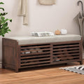 Ball & Cast Entryway Storage Bench with Shutter Doors, 43.3" Wooden Shoes Organizer, Modern Movable Upholstered Seat Entryway Shoe Rack Cabinet for Hallway Living Room, Espresso
