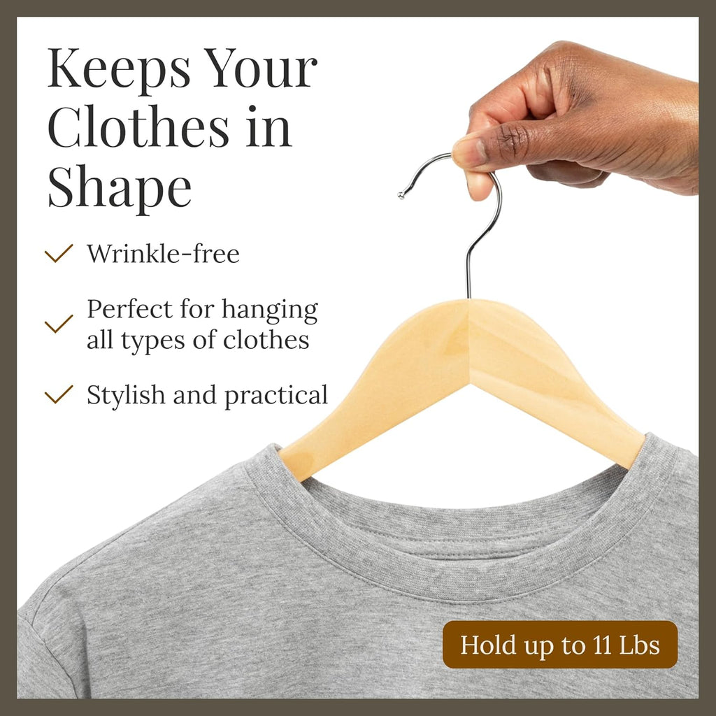 Wooden Hangers 20 Pack – Heavy Duty Wood Coat Hangers with Non-Slip Pant Bar & 360° Swivel Hook, Smooth Finish Clothes Hangers for Closet, Shirts, Suits, Jackets, Dresses & Pants – Natural Wood
