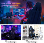 GYMAX Gaming Chair, Massage Gaming Chairs for Adults with Headrest, Lumbar Support & Armrest, Video Computer Reclining Gaming Chair, Office Desk Gamer Task Chair (Blue)