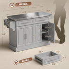 HOMCOM Rolling Kitchen Island Cart with 47" Stainless Steel Top, Portable Island Table for Kitchen with Wheels, Adjustable Shelves, 2 Drawers, Spice, Knife and Towel Rack, Gray
