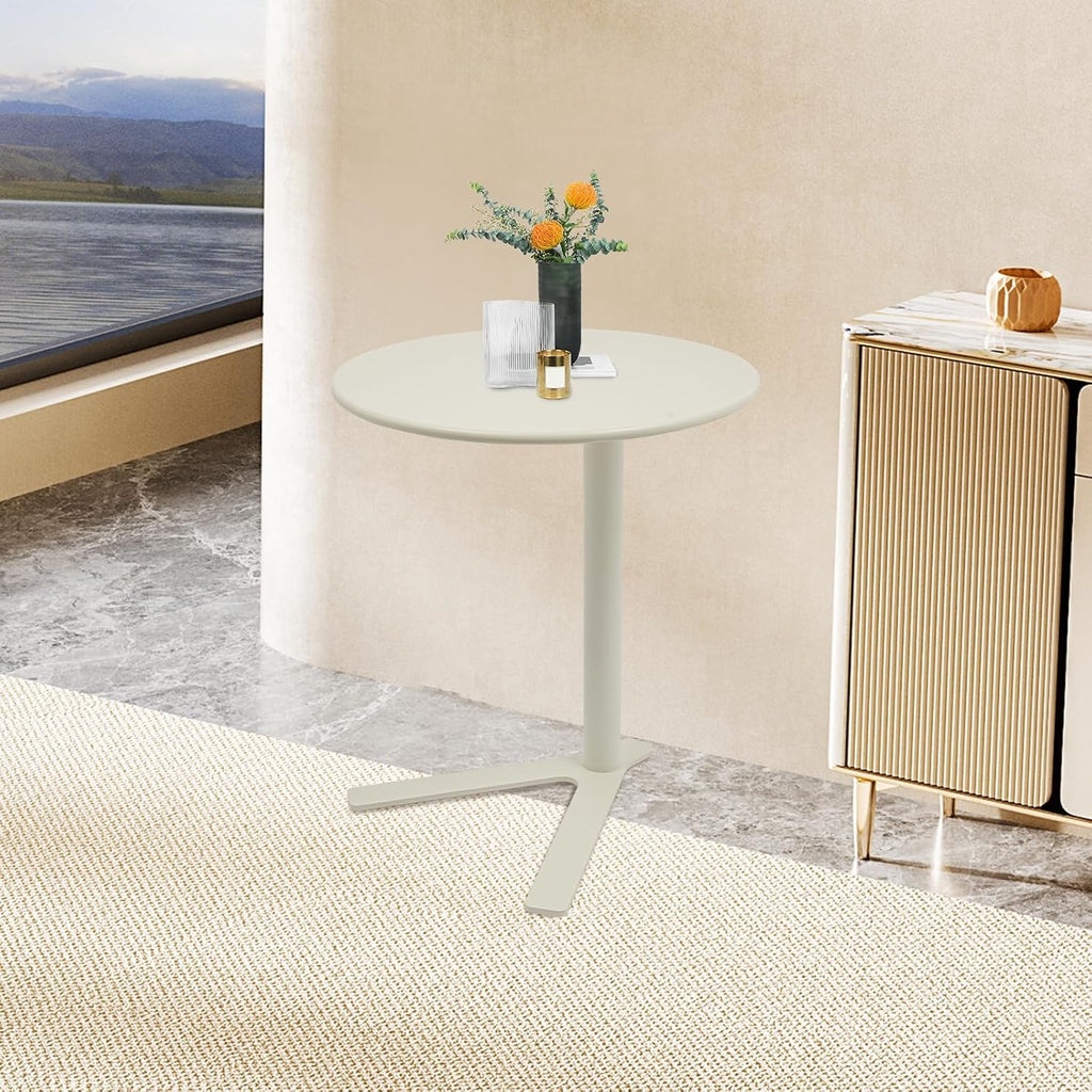 Metal Round Side Table, Modern C Shaped Couch End Table Small Metal Coffee Table with Y-Shaped Base Round Sofa Bedside Table for Home Living Room Bedroom (Frosted White/18.9 * 22in)