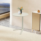 Metal Round Side Table, Modern C Shaped Couch End Table Small Metal Coffee Table with Y-Shaped Base Round Sofa Bedside Table for Home Living Room Bedroom (Frosted White/18.9 * 22in)