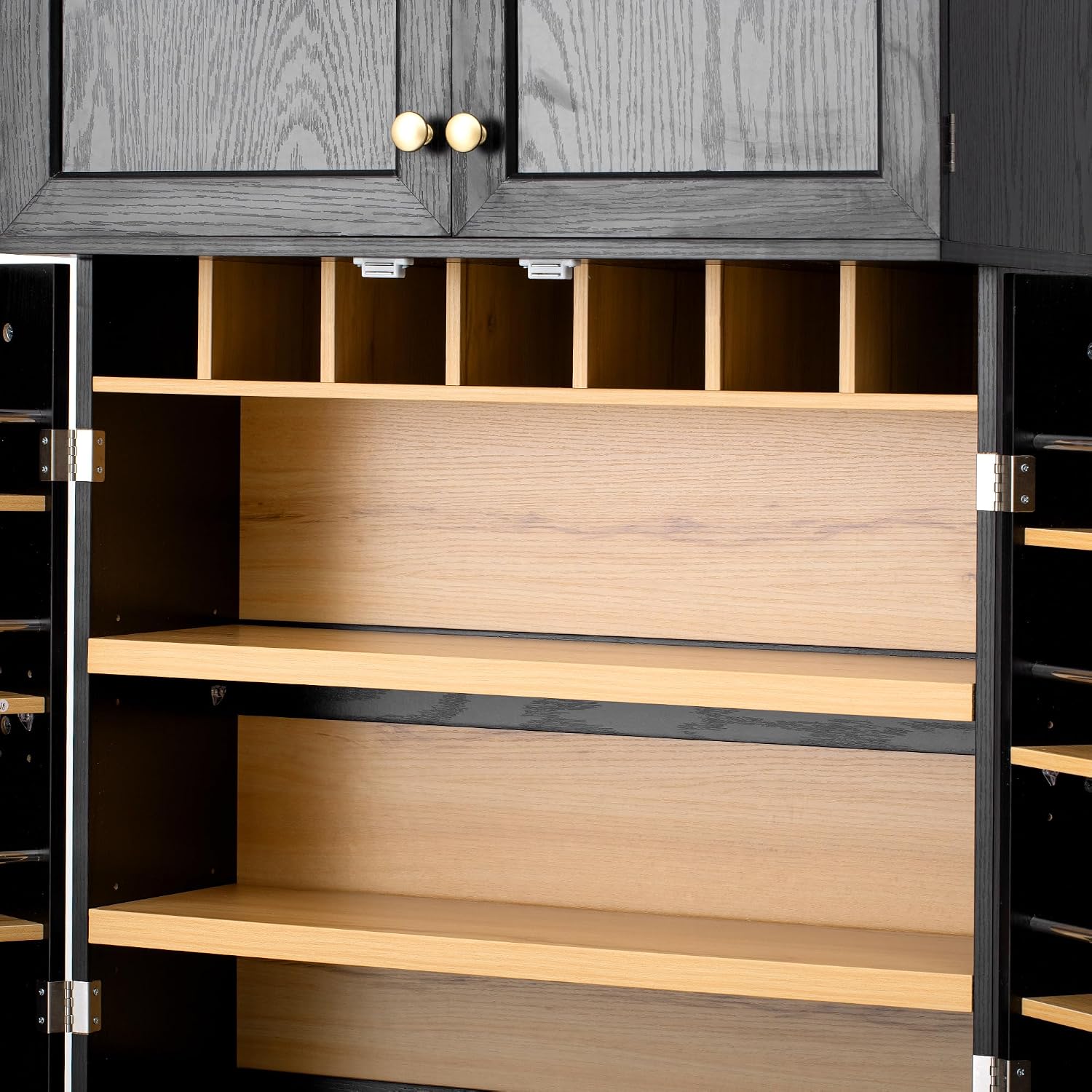 78.2" Tall Farmhouse Kitchen Pantry with 6 Doors and 8 Racks, Wood Cupboard Storage Cabinet with 4 Adjustable Shelves, Hidden Drawer, Wine Rack for Kitchen, Dining & Bathroom (Ash Black-11.22)
