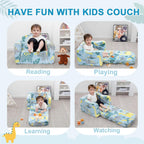 Airpanda Comfy Kids Chair and Couch with Blanket,2-in-1 Soft Fold Out Couch for Girls and Boys,Convertible Sofa Chair for Playroom, Green Dinosaur