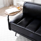55" Modern Upholstered Bedroom Bench with Side Table - 360° Rotating Tray, PU Leather Cushion, Metal Legs for Living Room & Entryway (Black)