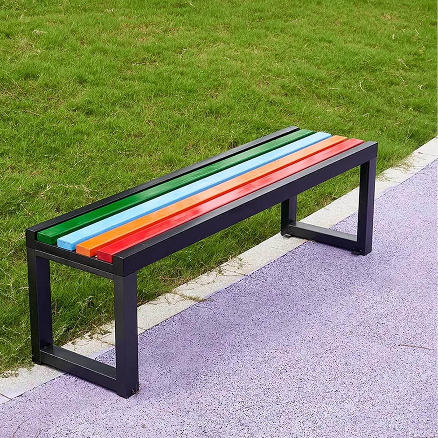 Colorful Outdoor Bench with Solid Wood seat and Metal Frame, Capable of Supporting 400kg, Suitable for Streets, Parks, and courtyards C 150cm