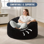 Hobestluk Adult Bean Bag Chair Giant Beanbag with Filling Living Room 3FT | Black Large Big Oversized Bean Bag Chair Memory Foam Filling Machine Washable Fluffy Cover Bedroom Dorm Reading Gaming