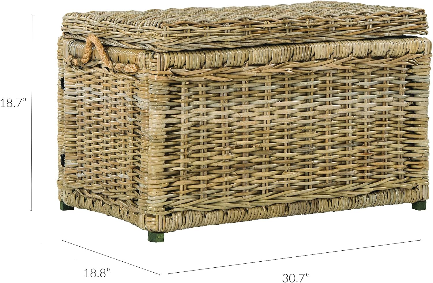 happimess Jacob 30.7" Collapsible Wicker Storage Trunk, Natural | Hand-Woven Rattan, Removable Lid and Liner, Coastal Style, Folds Flat, Entryway Toy Chest, Mango Wood, Iron Frame