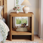 Solid Wood End Table, 2-Tier Small Side Table with Open Storage Shelf, Rustic Nightstand for Living Room, Bedroom, or Small Spaces, Easy Assembly (2, Natural Wood)