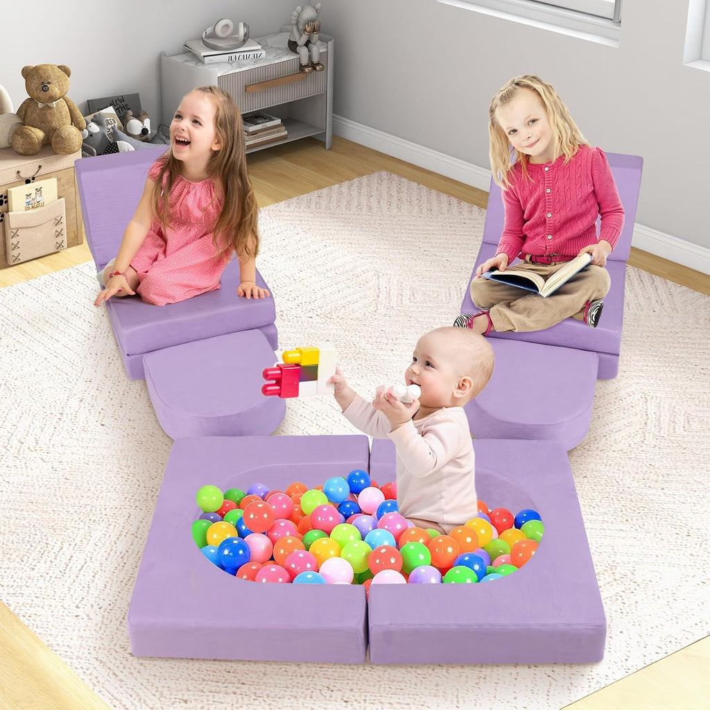HONEY JOY Modular Kids Play Couch, 8 PCS Imaginative Convertible Foam Children Sofa, Playroom Bedroom Nursery Furniture, for Playing, Creativity, Large Toddler Couch, Gift for Boys Girls (Purple)