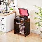 Acrylic Record Player Table with Storage Shelf, Clear Side Table Nightstand (Dark Brown, Large)