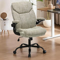 Fabric Executive Office Chair - Ergonomic Computer Chair with Flip-up Arms Comfy Cloth Home Desk Chairs Mid Back Support Adjustable Height Tilt Lock Swivel Rolling Wheels, LightGreen