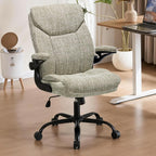 Fabric Executive Office Chair - Ergonomic Computer Chair with Flip-up Arms Comfy Cloth Home Desk Chairs Mid Back Support Adjustable Height Tilt Lock Swivel Rolling Wheels, LightGreen