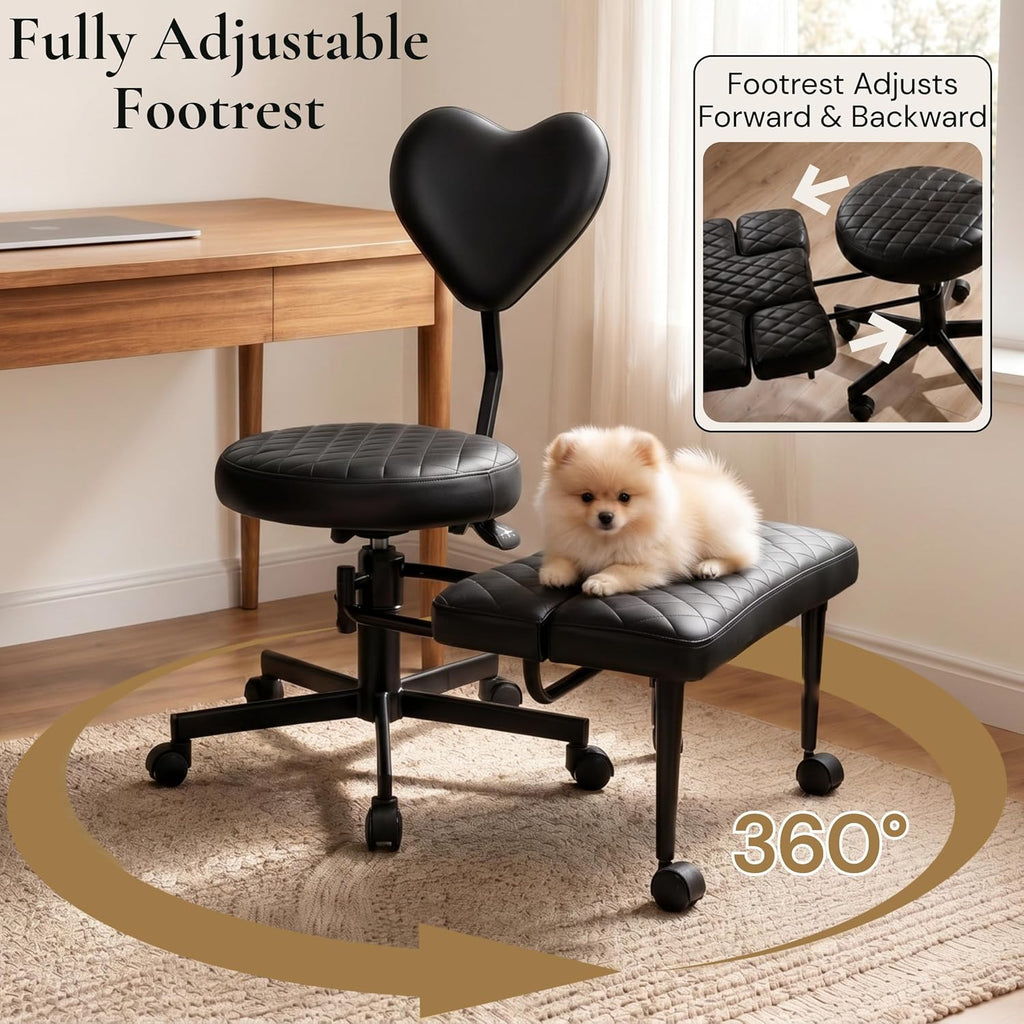 Ergonomic Cross Legged Office Chair with Foot Rest for Kneeling Seating - Crisscross Desk Chair with Wheels for ADHD to Sit Cross Legged - Multi-Position Adjustable Seat with Back Support for Women