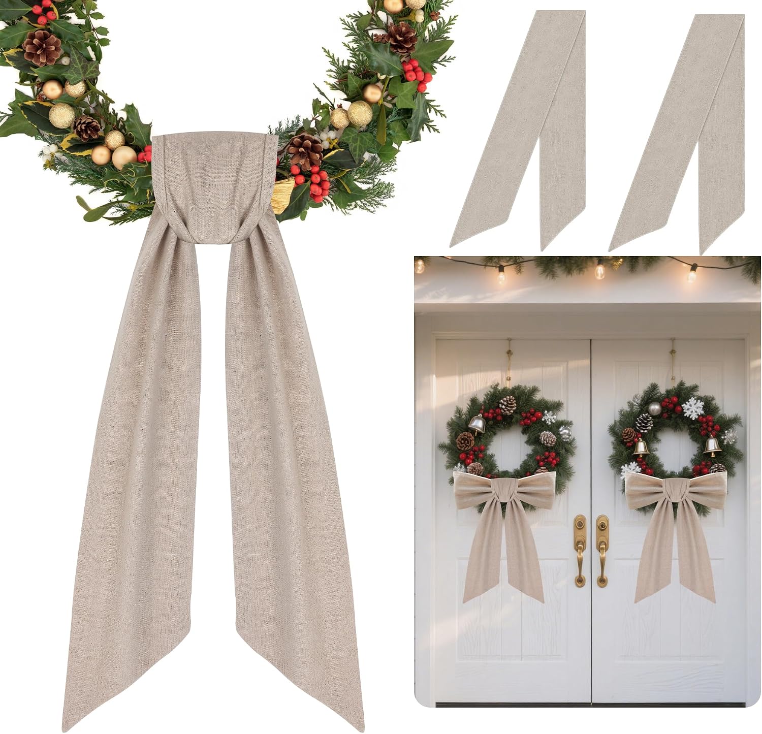 2 Pack Front Door Wreath Blank Sash, Larbeti Burlap Wreath Sashes with 4.7" W×56.7" L, Garland Sash Fit for Farmhouse, Wedding, Holiday to Indoor & Outdoor Decorative, for DIY Embroidery Letter