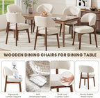 MALOL Wooden Dining Chairs Set of 6, Modern Upholstered Dining Room Chair, Fabric Kitchen Side Chairs with Curved Open Back for Living Room/Restaurant/Cafe, Beige