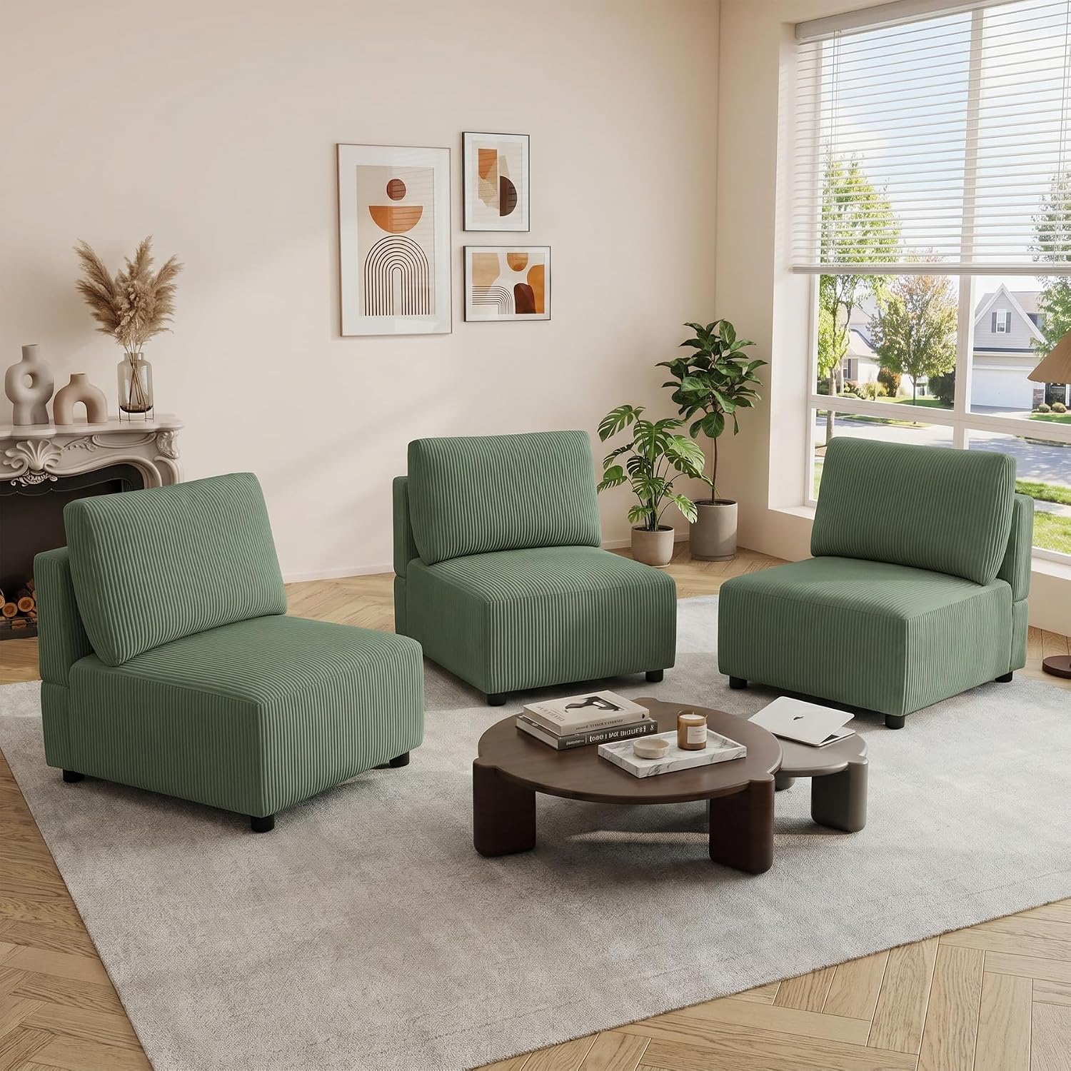 Accent Chair for Modular Sectional Couch, Comfy Corduroy Middle Seat Replacement for Convertible Sectional Sofa, Modern Single Seat Armless Sofa Chair