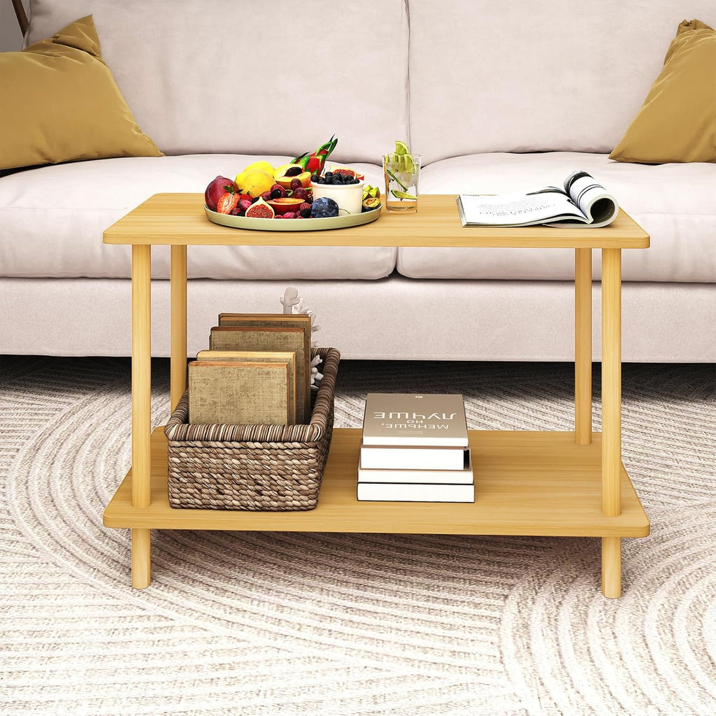 Funecy 2-Tier End Table, Sofa Side Table with Storage, Narrow Side Table, Bedside Table for Bedroom，for Living Room and Small Space (Natural)