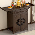 Altar Table with Storage for Meditation and Prayer, Bamboo Buddhist Chinese Altar Cabinet with Carved Corner Flowers, Zen Shrine Table for Floor, Meditation Table for Home Decor, Incense and Pray