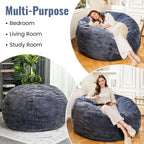 5FT Bean Bag Chair, Giant Bean Bag Chairs with Memory Foam Filled, Bean Bag Chairs for Adults with Corduroy Cover, Ultra Soft Lazy Sofa for Living Room Bedroom (Grey)