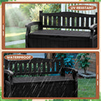 JUMMICO 80 Gallon Resin Outdoor Storage Bench, Large Deck Box with Armrest, Lockable&Waterproof for Garden, Home, Patio, Pools (Black, 80 Gallon)