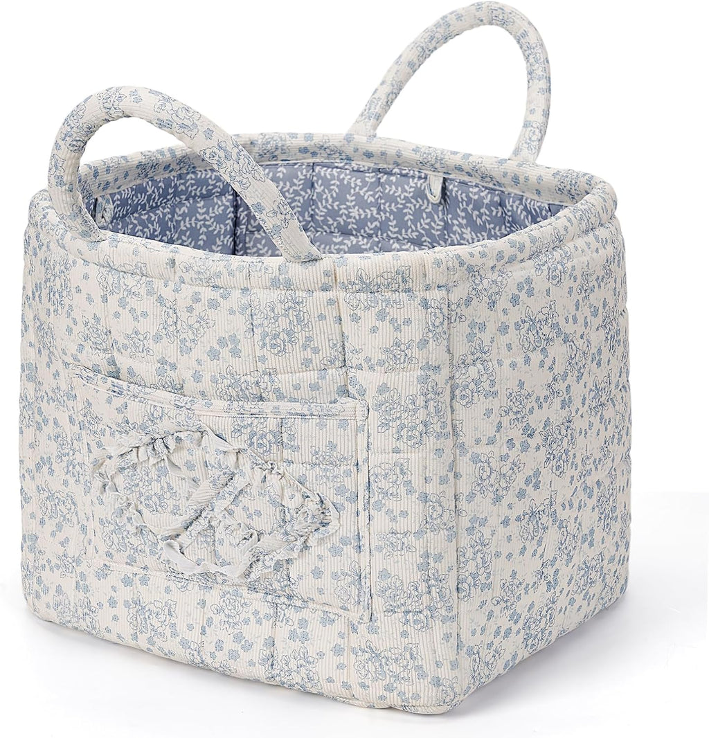 Floral Fabric Storage Basket Car Interior Storage Basket Underwear Sundries Laundry Baskets Supplies Home Organizer Bag (blue 3)
