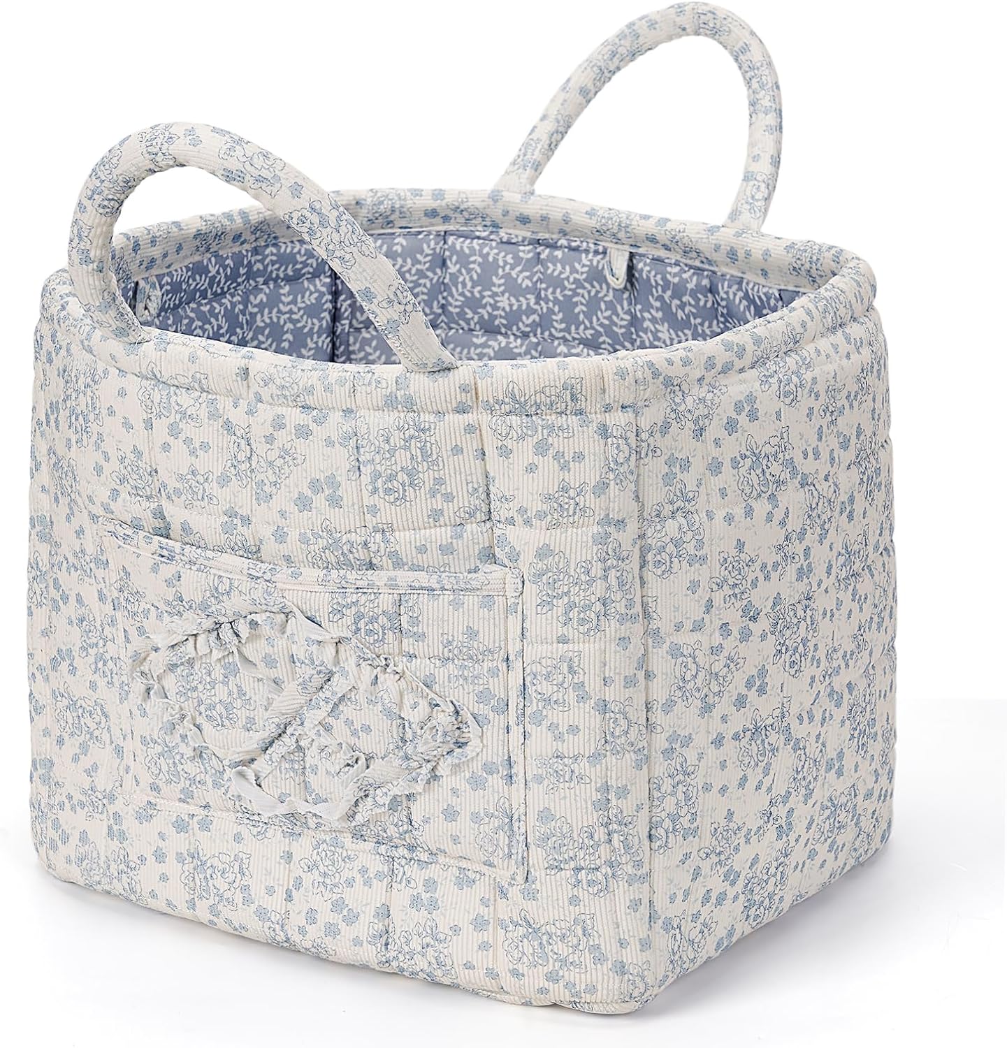 Floral Fabric Storage Basket Car Interior Storage Basket Underwear Sundries Laundry Baskets Supplies Home Organizer Bag (blue 3)