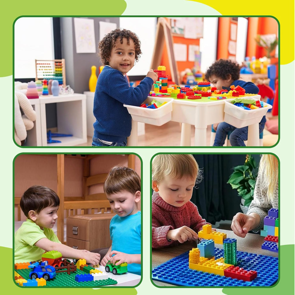 Husfunov 4 Pack Classic Baseplates, Building Plates for Building Bricks, Compatible with All Major Brands and Activity Table-Baseplate 10" x 10", Age 3 and up, Green