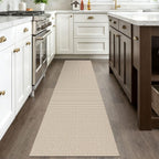 IOHOUZE Washable Runner Rug 2x8 Non Slip Rubber Backed Hallway Runner Entryway Runner Indoor, Kitchen Rugs Woven Cotton Floor Carpet for Kitchen Hall Entrance Bedroom, Cream/Beige
