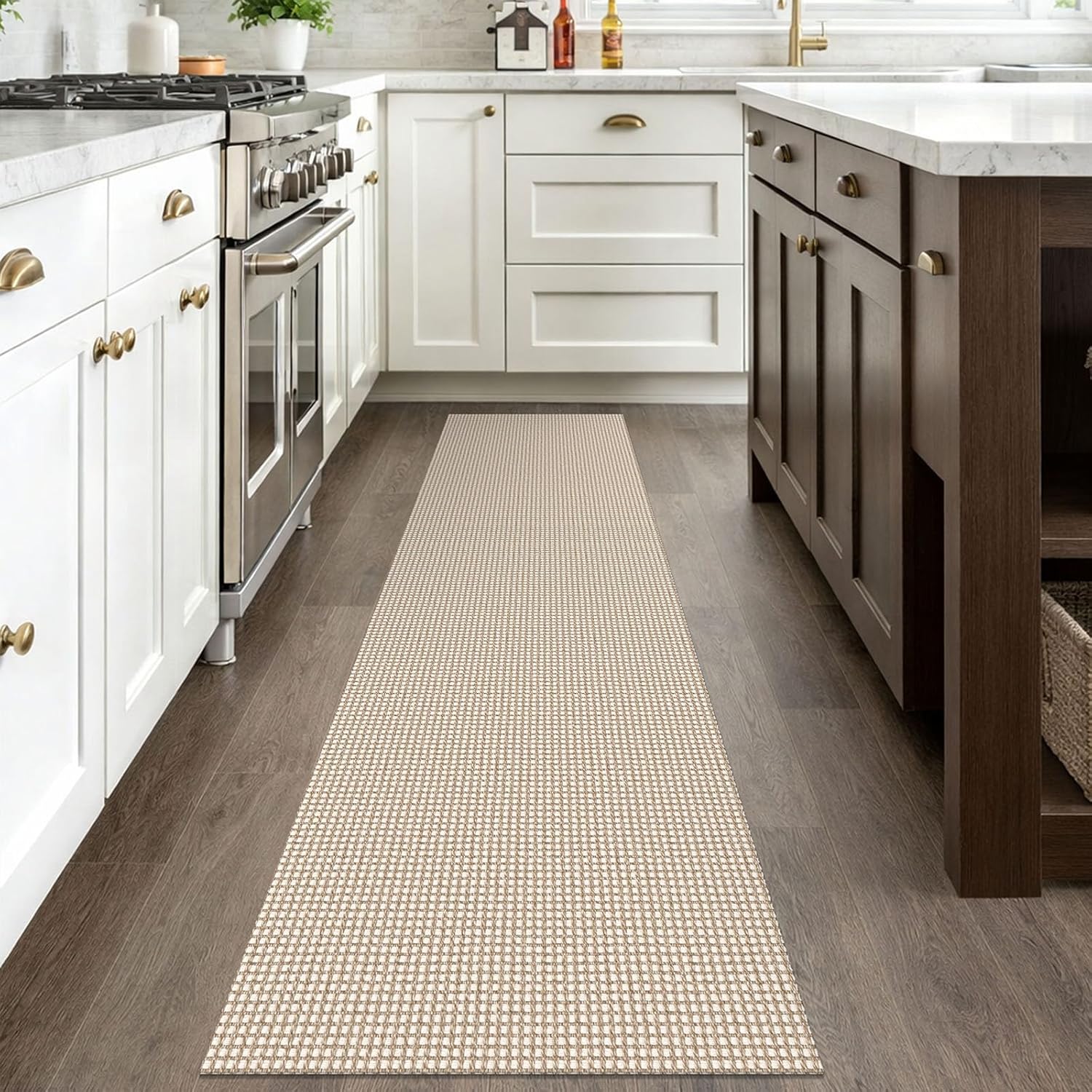 IOHOUZE Washable Runner Rug 2x8 Non Slip Rubber Backed Hallway Runner Entryway Runner Indoor, Kitchen Rugs Woven Cotton Floor Carpet for Kitchen Hall Entrance Bedroom, Cream/Beige
