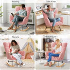Furniliving Nursery Rocking Chair Upholstered Glider Rocking Chair Modern Accent Chair Padded Seat Reading Chair with High Backrest Comfy Chair for Living Room, Bedroom, Nursery, Pink, Teddy