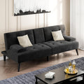 Shintenchi Futon Sofa Bed, Velvet Foldable Couch, Reclining Sleeper with Removable Armrests, Upholstered Loveseat Sofa Couch with Folding Cup Holders for Home, Office, Black