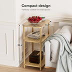 Bamboo End Table, Side Table for Small Space with Storage Shelf, Small Table Stand, Narrow Wooden Bedside Table Nightstand, Toolless Assembly, for Nursery, Living Room, Bedroom, Natural
