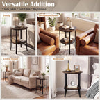 Giantex Round Side Table Set of 2, 2-Tier Small Sofa Couch End Table with Storage Shelf & Steel Frame, Wood Bedside Night Stand for Small Space Bedroom Living Room (Rustic Brown)
