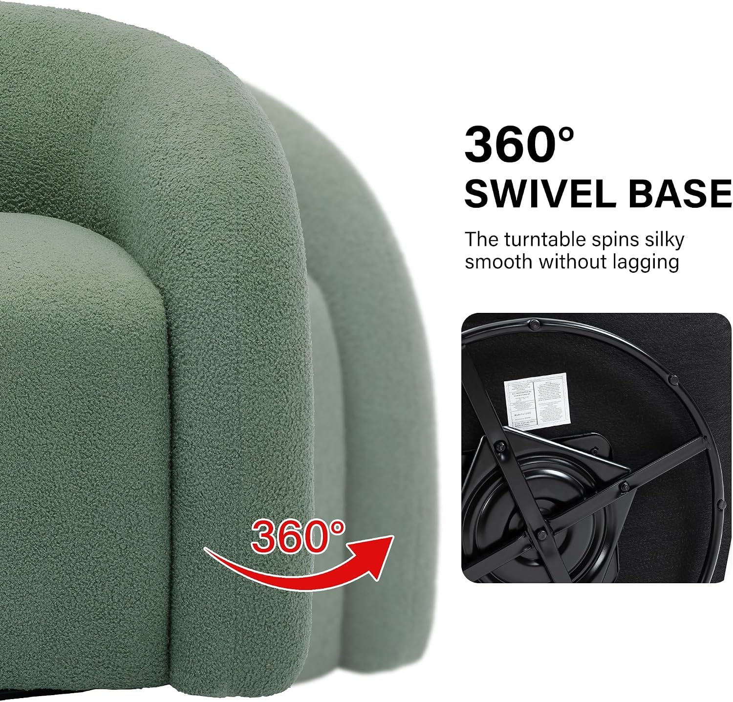 Boucle Swivel Accent Chair Set of 2, No Assembly Small Comfy Round Barrel Armchair for Living Room, Bedroom Reading Waiting Room-Green