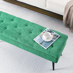 Storage Ottoman Bench, 43.5" Tufted Entryway Bench, Upholstered Long Ottoman with Storage for Living Room, Support 660lbs - Fabric Green