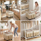 2 Pack Large Shoe Organizer for Closet, 32 Pairs Shoe Storage Box with 360° Wheels & Reinforced Handles, Adjustable Dividers, Clear Cover, Side Pocket, Foldable Oxford Fabric Bin for Entryway, Beige