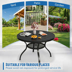 SUNCROWN 42 Inch Round Outdoor Patio Dining Table, All Weather Black Metal Steel Slat Table with 1.5" Umbrella Hole, Weather Resistant Outside Furniture for Lawn Garden Backyard Porch