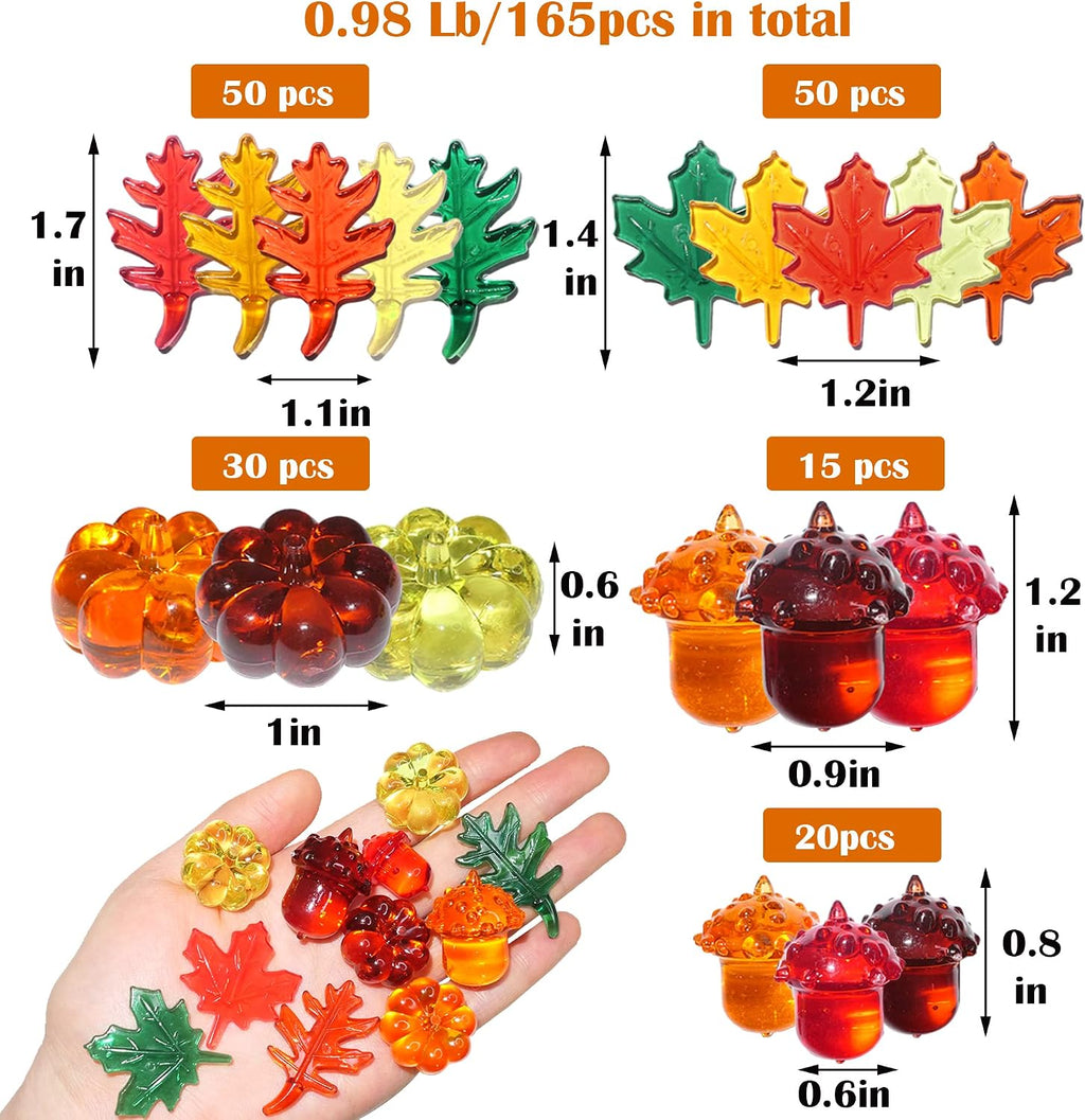 HADDIY Fall Vase Filler,165 Pcs Acrylic Pumpkin Leaves Acorn Gems Sensory Bin Fillers for Thanksgiving Centerpieces Table Decorations,Table Scatters,Preschool Counting and Thanksgiving Craft