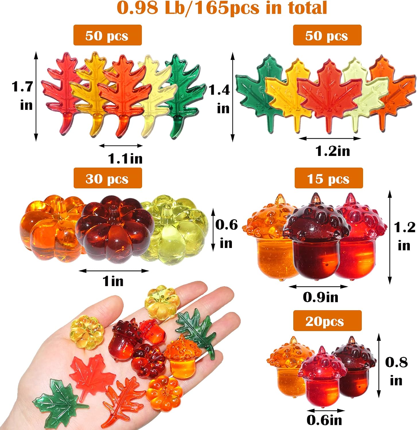 HADDIY Fall Vase Filler,165 Pcs Acrylic Pumpkin Leaves Acorn Gems Sensory Bin Fillers for Thanksgiving Centerpieces Table Decorations,Table Scatters,Preschool Counting and Thanksgiving Craft