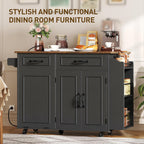 RALGEND Kitchen Island with Power Outlet & Drop Leaf, Mobile Rolling Cart with Trash Can Storage, 3-Tier Spice Rack, Island Table for Kitchen, Dining Room, Black and Rustic Brown