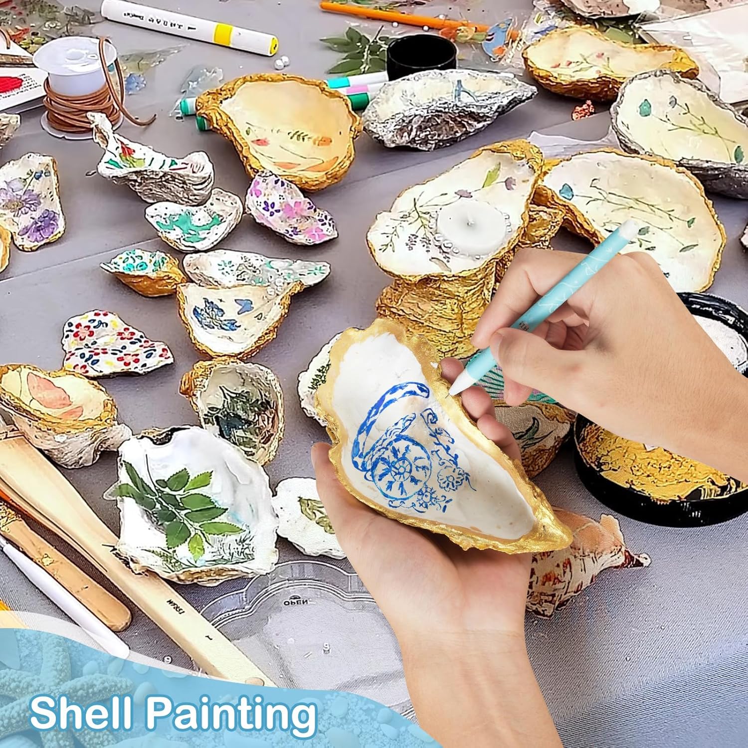 12 Pcs Natural Oyster Shells for Crafts, 5-6 inch Extra Large Seashells for Crafting, Shell Painting, Beach Wedding & Christmas Decor, Vase Filler, DIY Home Decor, Craft Shells