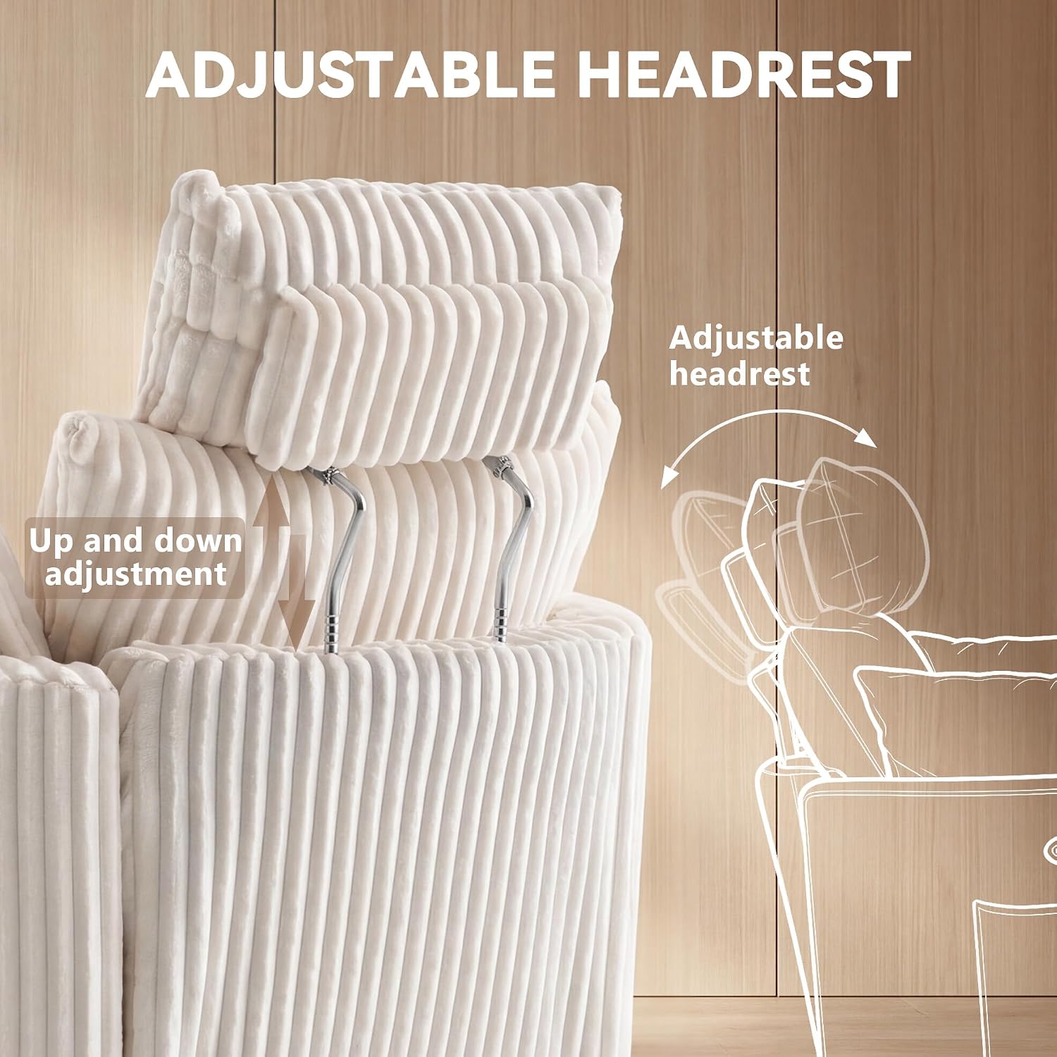 FOXHUNTER Power Nursery Rocking Chairs Glider Rocking Chair 300°Swivel Rocking Recliner with USB Charging Port and Phone Holder,Footrest,for Living Room, Corduroy, White