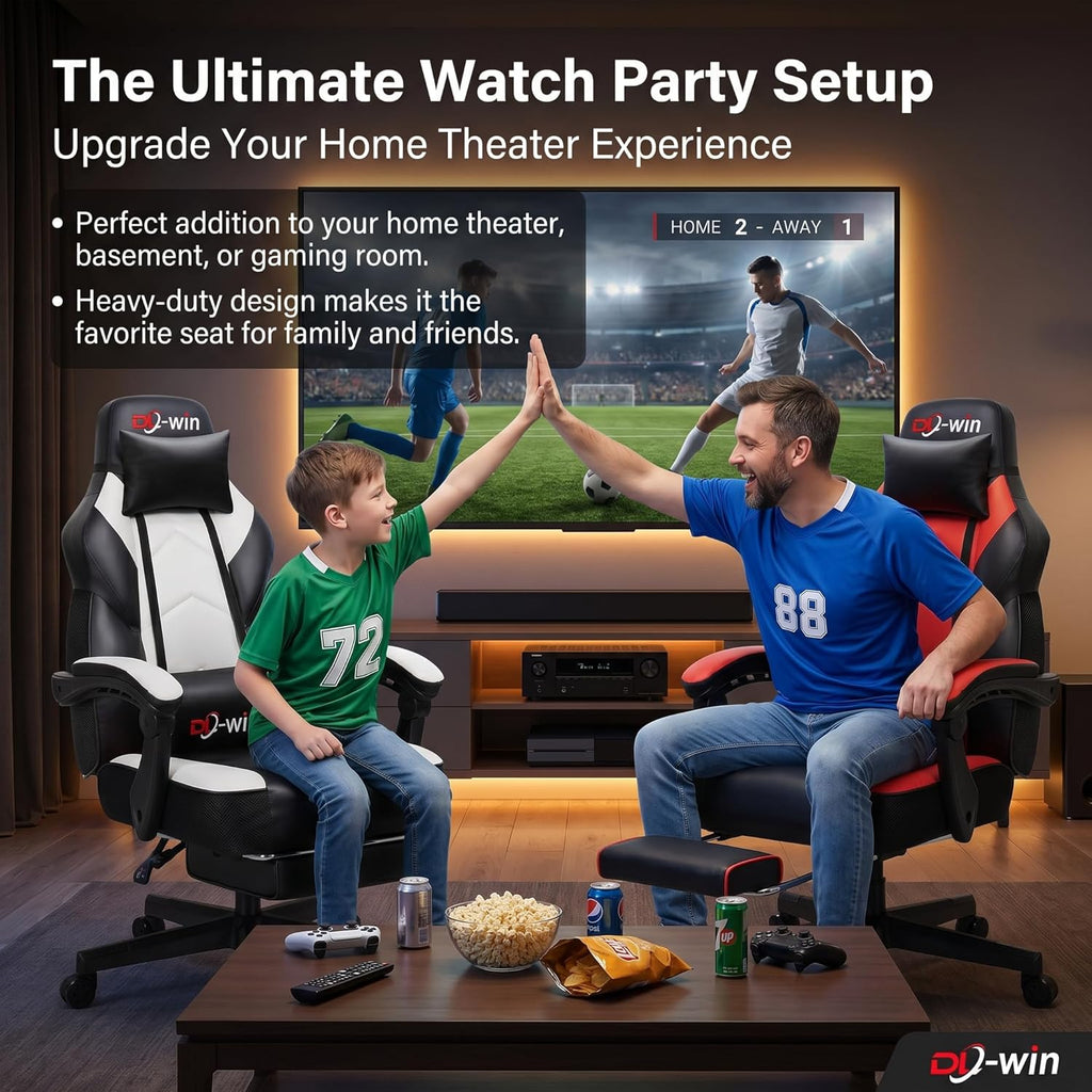 Gaming Chairs for Adults, Computer Chair with Footrest, High Back, Big and Tall Gamer Chair‘s with Massage Lumbar Support, 360° Swivel Height Adjustable Computer Chaires, Dark Red