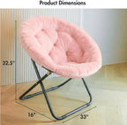 Comfy Faux Fur Saucer Chair for Adults, Foldable Moon Chair with Metal Frame, Soft Padded Lounge Chair for Bedroom, Dorm & Gaming, Large Cozy Circle Chair for Teens & Adults (Dusty Rose)