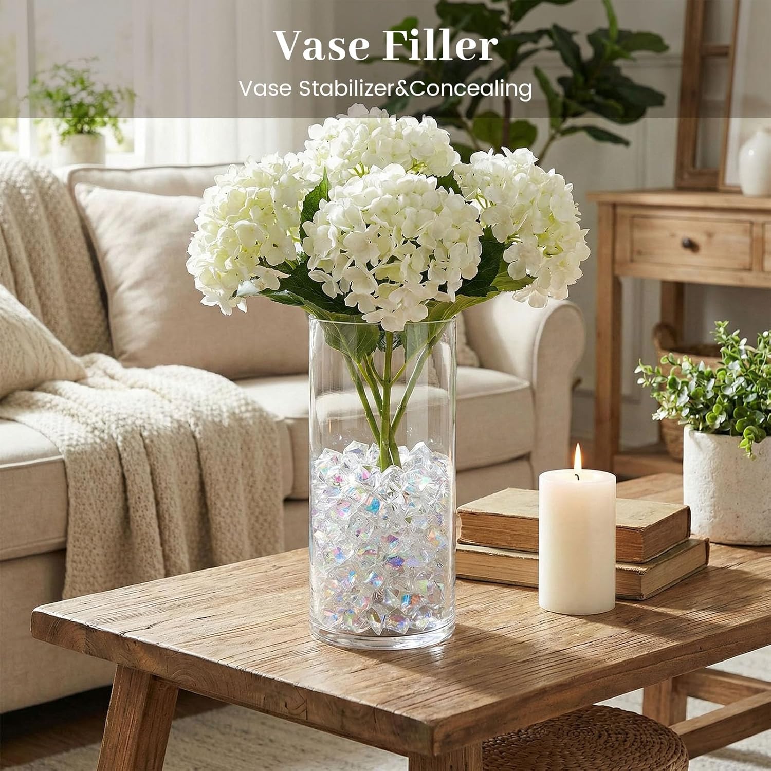 FUTUREPLUSX 180PCS Iridescent Fake Ice Rocks – Clear Acrylic Fake Ice & Plastic Gems for Vases, Table Scatter & Gems/Jewels for Crafts, Wedding Centerpieces, Fish Tank & Home Decor