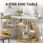 41.3" Console Table, Modern Sofa Table with Circle Base, 4-Tier Narrow Entryway Table for Hallway, Slim Industrial Accent Table with Storage Shelves for Living Room, White & Gold