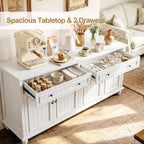 Scurrty Sideboard Buffet Cabinet, 62'' Large Storage Cabinet with Drawers and 4 Doors, Vintage Coffee Bar Cabinets with Adjustable Shelf for Kitchen, Living Room, White