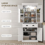 HOMCOM 71" Kitchen Pantry Cabinet with LED Motion Sensor Light, Tall Storage Cabinet with 6 Door Shelves, Drawer & Adjustable Shelves, for Living & Dining Room, White